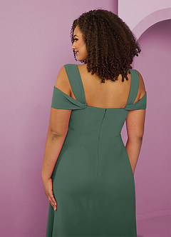 Barbie ♥ Azazie Bridesmaid Dresses Eucalyptus A-Line Off the Shoulder Chiffon Dress image13