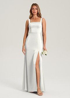 Azazie Frostine Abiti da Damigella Abito A-Line in Raso Elasticizzato Fiocco Bianco image1