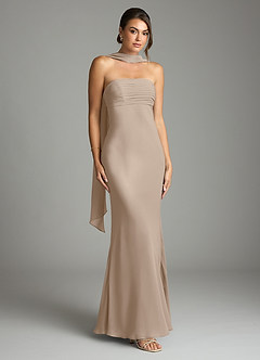 Azazie Saylor Bridesmaid Dresses Taupe Mermaid Strapless Chiffon Dress image1