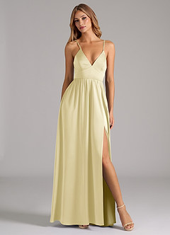 Azazie Aaida Vestidos de damas de honor Vestido de Sorbete De Limón de Satén Elástico de Corte en A con Corsé image5