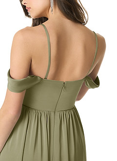 Azazie Morana Jurken voor bruidsmeisjes Converteerbaar Jurk van Stretch Satijn met A-Lijn Off the Shoulder Pistache image9