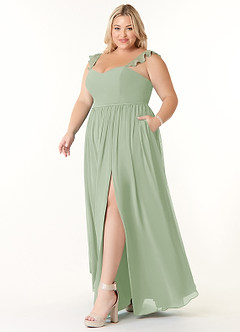 Azazie Metz Final Sale Dusty Sage A-Line Sweetheart Ruched Chiffon Dress image9
