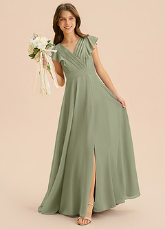 Azazie Anysa Junior Robe Trapèze en Mousseline de soie Rayé Pistache image3