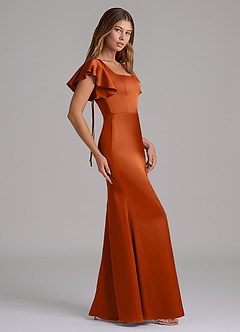 Azazie Elkie Bridesmaid Dresses Burnt Orange Mermaid Square Neckline Stretch Satin Dress image3