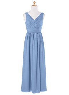 Azazie Kora Steel Blue A-Line Pleated Chiffon Dress image5