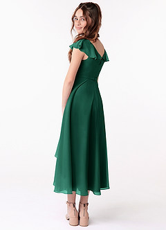 Azazie Posie Junior Emerald A-Line Ruched Chiffon Dress image4