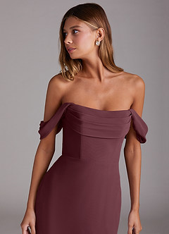 Azazie Saige Jurken voor bruidsmeisjes Converteerbaar Jurk van Chiffon met A-Lijn Off the Shoulder Sangria image5