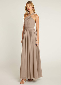 Azazie Jacey Final Sale Taupe A-Line Pleated Chiffon Dress image5