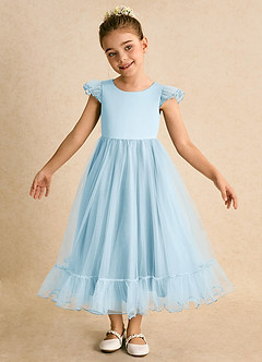 Azazie Phebs Robe Demoiselle D'honneur Fillette Robe Trapèze en Tulle Bleu Ciel image4