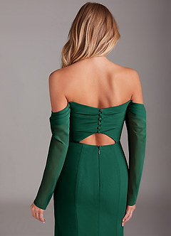 Azazie Hallie Bridesmaid Dresses Emerald Mermaid Long Sleeve Chiffon Dress image7