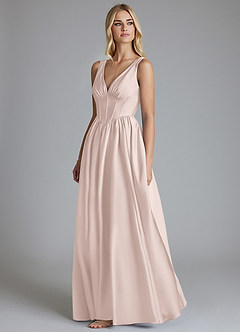 Azazie Delmie Brautjungfernkleider A-Linie Korsett Stretch-Satin Kleid Zartrosa image4