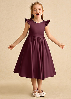 Azazie Dumpling Flower Girl Dresses Cabernet A-Line Bow Matte Satin Dress image2