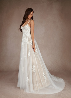 Azazie Yari Wedding Dresses Diamond White Nude A-Line Sequins Tulle Dress image1
