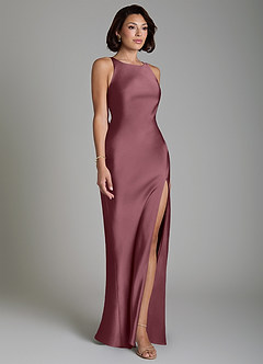 Azazie Dariah Bridesmaid Dresses Desert Rose Mermaid Side Slit Stretch Satin Dress image6