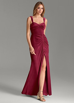 Azazie Tatyana Vestidos de damas de honor Vestido Borgoña de terciopelo de Corte Sirena con Escote corazón image4