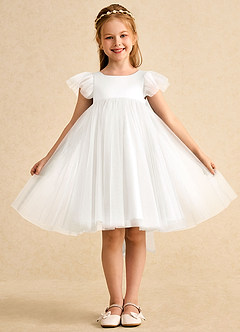 Azazie Munchkin Flower Girl Dresses Ivory White A-Line Bow Tulle Dress image2