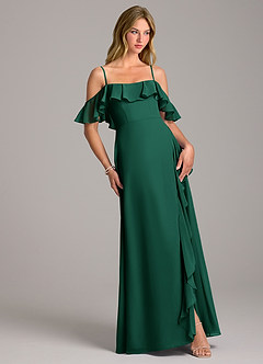 Azazie Aubrie Bridesmaid Dresses Emerald A-Line Off the Shoulder Chiffon Dress image5