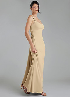 Azazie Ariel Bridesmaid Dresses Champagne Mermaid Square Neckline Premium Stretch Jersey Dress image7