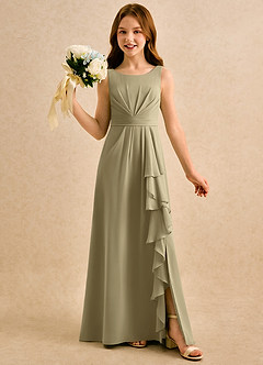 Azazie Chibi Girls Formal Flower Girl Dresses Moss Green A-Line Pleated Chiffon Dress image1