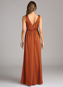 Azazie Tanicia Robes de demoiselle d'honneur Robe Trapèze en Satin extensible Plissée Cannelle image2