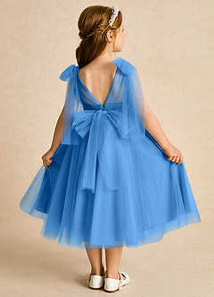 Azazie Dori Robe Demoiselle D'honneur Fillette Robe Trapèze en Tulle Rayé Geai Bleu image1