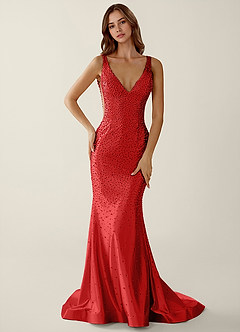 Roxana Red V-neck Hot Rhinestones Corset Prom Dress image3