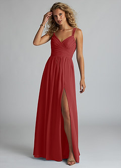 Azazie Aziza Bridesmaid Dresses Rust A-Line V-Neck Pleated Chiffon Dress image2