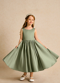 Azazie Doodlebug Flower Girl Dresses Pistachio A-Line Bow Matte Satin Dress image4