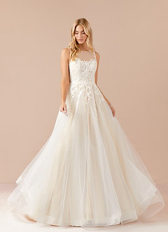 Azazie Deveny Wedding Dresses Diamond White Champagne Ball-Gown Sequins Tulle Dress image4