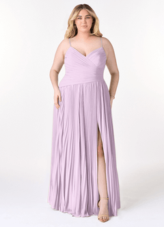 Azazie Vini Bridesmaid Dresses Frosted Lilac A-Line V-Neck Pleated Chiffon Dress image7