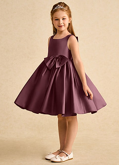 Azazie Jessie vestidos de niña de las flores Vestido de Sangrado de Satin Mate de Corte En A con Lazo image6