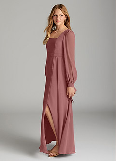 Azazie Leonia Vestido de Rosa Del Desierto de Gasa/ Chiffon de Acampanado con Con bolsillos image3