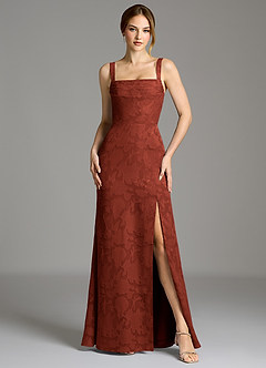 Azazie Brandi Final Sale Terracotta Mermaid Pleated Floral Burnout Dress image3
