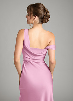 Azazie Madelyn Bridesmaid Dresses Candy Pink Mermaid One Shoulder Stretch Satin Convertible Dress image7