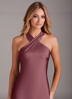 Azazie Doretta Bridesmaid Dresses Desert Rose Mermaid Pleated Stretch Satin Dress image6
