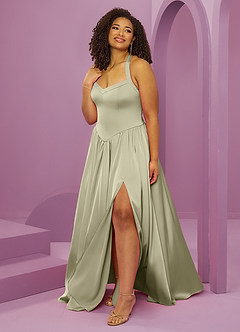 Barbie ♥ Azazie Bridesmaid Dresses Pistachio A-Line with Pockets Stretch Satin Dress image11