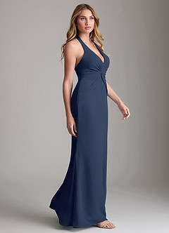 Azazie Valerie Bridesmaid Dresses Dark Navy Mermaid Pleated Chiffon Dress image4