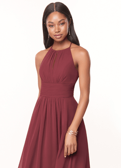 Azazie Bonnie Jurken voor bruidsmeisjes Jurk van Chiffon met A-Lijn Sleutelgat met ruches Merlot image5