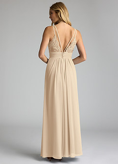 Azazie Maren Allure Bridesmaid Dresses Champagne A-Line V-Neck Lace Chiffon Dress image5