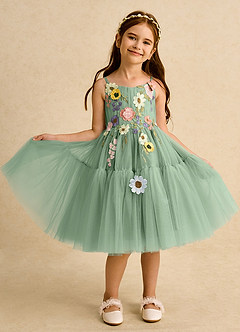 Azazie Osea Flower Girl Dresses Matcha Ball-Gown Pleated Tulle Dress image8