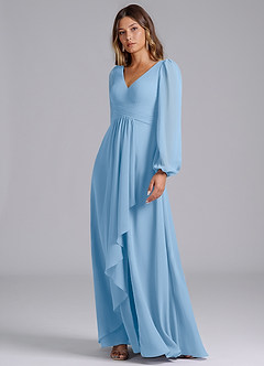 Azazie Liah Bridesmaid Dresses Powder Blue A-Line Long Sleeve Chiffon Dress image4