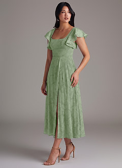 Azazie Bondi Bridesmaid Dresses Dusty Sage A-Line Ruched Floral Burnout Dress image3