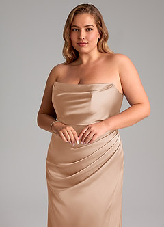 Azazie Leonis Bridesmaid Dresses English Rose Mermaid Pleated Stretch Satin Convertible Dress image11