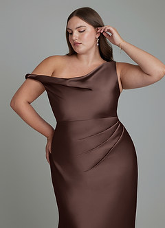 Azazie Emerson Bridesmaid Dresses Ganache Mermaid Off the Shoulder Stretch Satin Dress image12