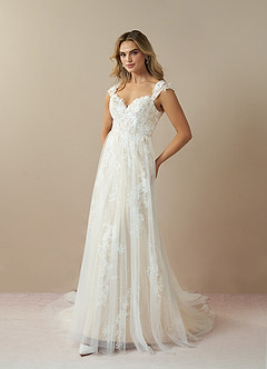 Azazie Moonstone Vestidos de novia Vestido de Blanco Diamante Champán de Tul de Corte en A con Corazón Lentejuelas image3