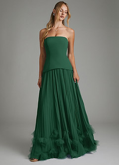 Azazie Alex Vestidos de damas de honor Vestido Verde Oscuro de Gasa de Línea A con Corsé image5