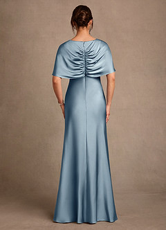 Azazie Dosia Mother of the Bride Dresses Dusty Blue Sheath Pleated Stretch Satin Dress image3