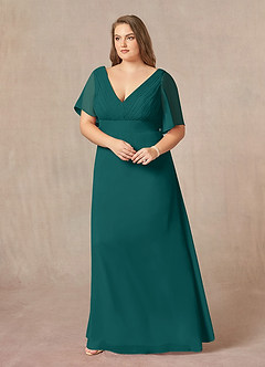 Azazie Alessa Mother of the Bride Dresses Peacock A-Line V-Neck Pleated Chiffon Dress image9