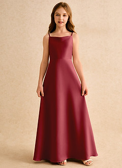 Azazie Joella Girls Formal Flower Girl Dresses Pomegranate A-Line Pleated Matte Satin Dress image5
