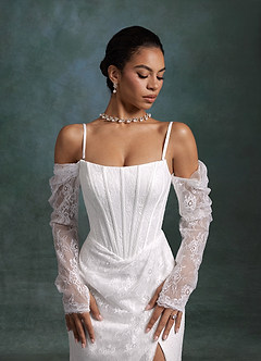 Azazie Zelda Wedding Dresses Diamond White Mermaid Side Slit Lace Dress image9